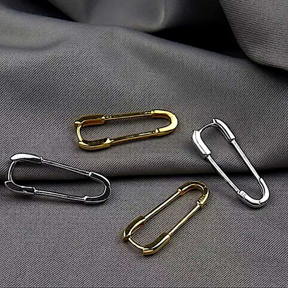 Safety Pin Gold Plated Minimalist Sterling Silver Earrings - Picture 6 of 7